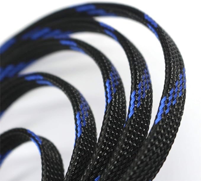 30ft PET Expandable Sleeving Wire Cable Sleeve (1/2", Steel Blue&Black)
