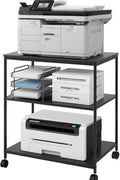 Heavy Duty 2-Tier Printer Stand with Locking Wheels, 19.5"x19.5" Large Printer Table Shelf, Holds 100 lbs per Shelf - Fits Most 60" Desks, Perfect for Office, Home, Laser Printer or Mini Fridge