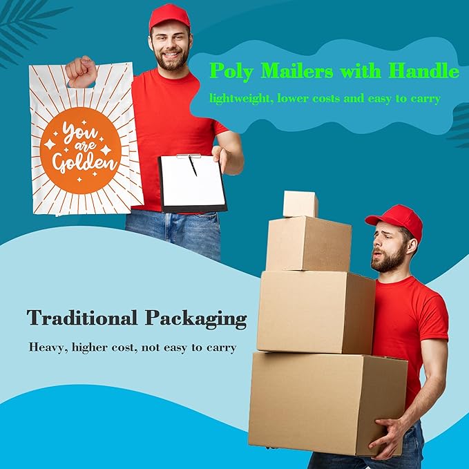 JinRuiKJ Poly Mailers with Handle 10x13 Inch 100 Pcs, Easy to Carry Packaging Bags for Small Business, Thank You Shipping Bags with Self Adhesive Strip, Tearproof and Waterproof - You are Golden
