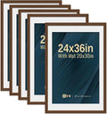 VCK 24x36 Poster Frame 5 Pack - Brown, High-End Wood Picture Frames with Polished Plexiglass, Display 20x30 Photo with Mat or 24x36 without Mat, Art Gallery-Quality, Wall Hanging, Brown