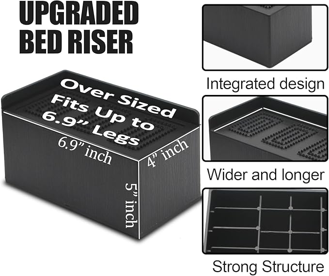 Bed Risers 5 inch, 8 Pack Oversized Extra Large 7x4inch Post, 11000lbs Heavy Duty Couch Risers, L Shape Wide Opening Extra Large Furniture Risers for Bed, Couch, Sofa, Table, Chair