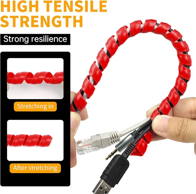 Spiral Cable Wrap, 16.4ft, 33ft Wire Protection Sleeve Cover Cable Organizer Pipe Flexible Spiral Wrap Winding Tube Prevent Cat from Chewing Cables (Red, 10mm (3/8")-33ft)