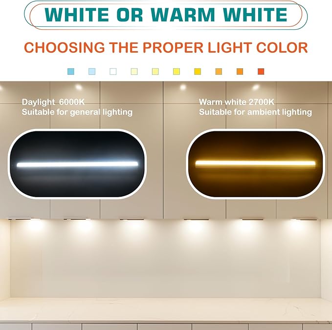 Under Cabinet LED Bar 12inch, Single Counter Light for Kitchen Shelf Cupboard, Display Cases Back Lighting, Closet Light, 120V Wall Plug in, On Off Switch, 2 Bars, Daylight