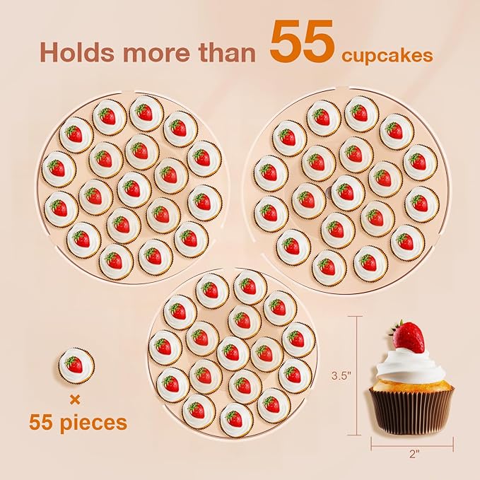 Acrylic Cupcake Stand, Clear Dessert Dessert Table Display Set, Cupcake Tower Holder Display with Base for Wedding, Party, Baby Shower, 3 Set Round, Transparent
