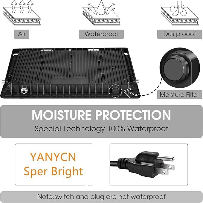 2 Pack 150W 3000K Led Flood Lights Outdoor,Warm White Super Bright 15500LM Security Lights with Plug,Exterior IP66 Waterproof FloodLight for Basketball Court, Yard, Garden, Playground