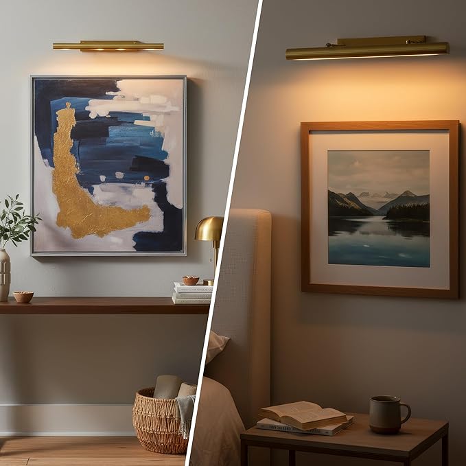Picture Light, 24 inch Brass Picture Lights for Wall,Hardwired Brushed Gold Picture Lights,270° Rotatable Art Lights, 4-Light Picture Frame Light for Painting Display Artwork Portrait No Bulbs