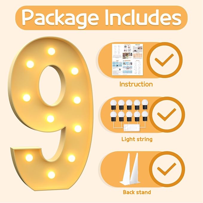 Marquee Numbers 4 Feet Tall Large Light Up Numbers 9th 90th On Cloud 9 Birthday Decorations Big Yellow Light Outdoor Anniversary Decorations Balloon Arch Kit Party Backdrop 9