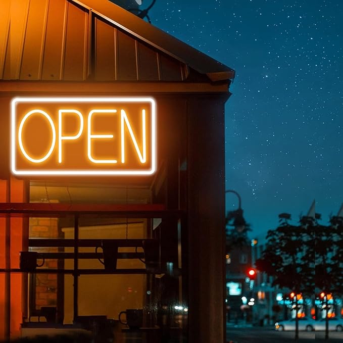 Open Signs for Business Ultra Bright LED Neon Open Signs for Business Storefront Window Glass Door Shop Store Florists Bar Salon Pubs with ON/OFF Switch (White/Yellow, 32 Inch)