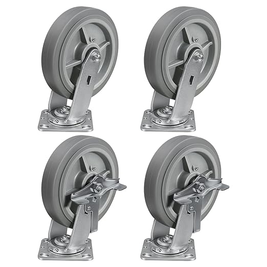 8'' × 2'' Caster Wheels, Heavy Duty Industrial Casters Set of 4 Rubber Wheels, Load 4000lbs Capacity, Swivel Caster for Cart Dolly Toolbox (2 Brake & 2 Swivel)