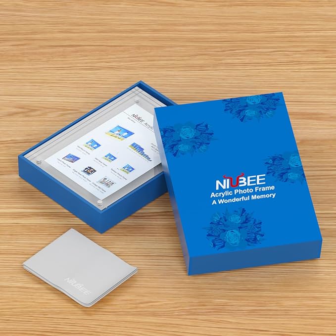 NIUBEE 4x6 Acrylic Photo Frames 5 Pack, Clear Desktop Double Sided Magnetic Picture Display