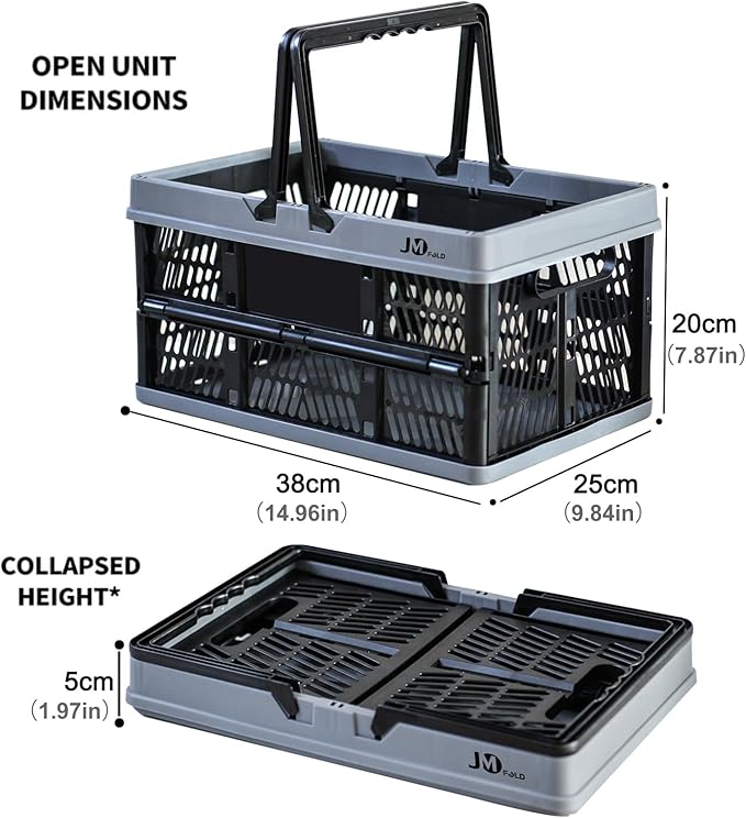 20 L Collapsible Shopping Basket, plastic basket, Basket with Handle, M (Black)