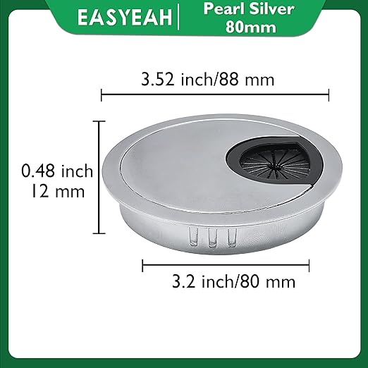 1 Pcs Desk Grommet 3-1/8" / 80 mm, Desk Cord Hole Cover, Cable Grommet Metal Zinc Alloy Materilal, Desk Hole Grommet for Home & Office Pc, Detachable Cable Cord Organizer-Matte Silver