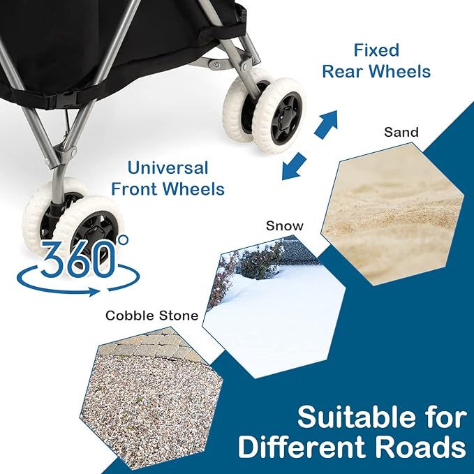 Goplus Folding Shopping Cart with Wheels, Grocery Cart with Removable Oxford Cloth Liner, Lightweight Utility Cart for Groceries Laundry Black