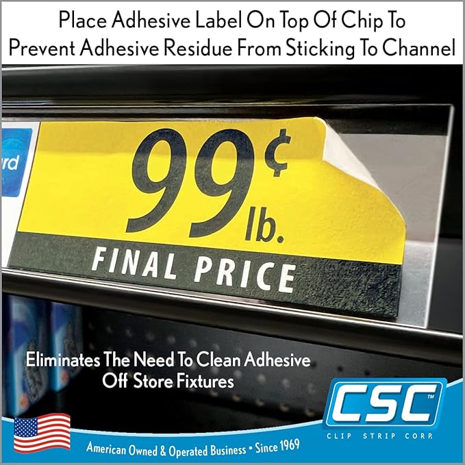 Price Data Channel Label Holder Chips, Clear Plastic Tags, 3" L x 1.25" H, 10 Mil Thick, Gondola Shelf Edge, Reusable, Made for Point of Purchase Shelf Molding by Clip Strip Corp., 250 Pack