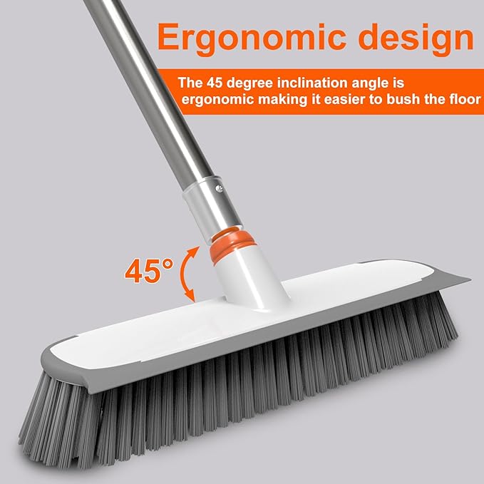 Heavy Duty Floor Scrub Brush and Grout Cleaner Tool with Long Handle Deck Brush with Stiff Bristles Outdoor Scrubber for Cleaning Deck Tile Kitchen Swimming Pool Bathroom(2 Pack Brush Head)