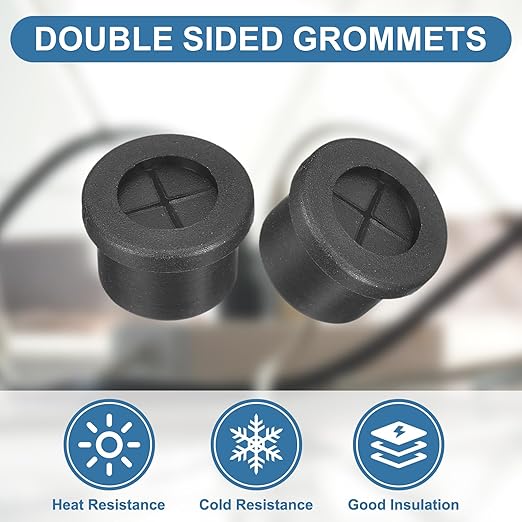 uxcell 6Pcs Cable Cord Grommet, 9/16"(14mm) Rubber Desk Grommets Wire Pass Through Hole Cover with Marked Cable Ties for Home Office Cable Wire Protection, Black