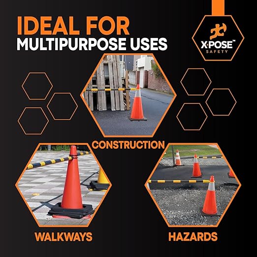Retractable Barrier for Safety Traffic Cones - 2" OD - Large Yellow and Black Bar Barricade - for Road Construction, Parking, Warning, Temporary Security Divider (40, Yellow & Black, 72" x 120")