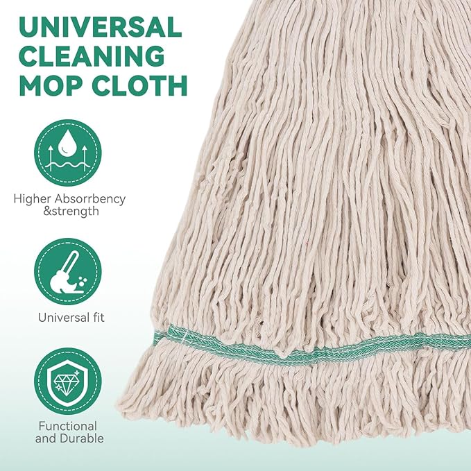 Commercial Heavy Duty Mop Heads Replacement: 3 Packs 20oz Industrial Wet Mop Head for Floor Cleaning - Commercial Products Looped End String Head Refills