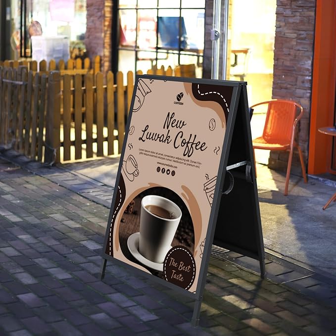 Heavy Duty Slide-in Folding A Frame Sign Sidewalk Sign 24x 36 Inch Sandwich Board Steel Metal Double-Side Pavement sign Corrugated Plastic Poster (24x36 inch(Frame only))