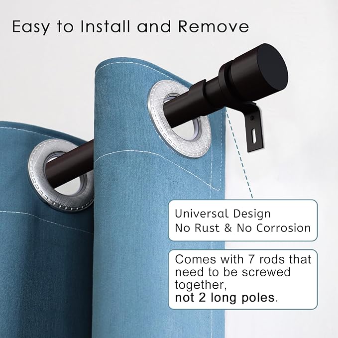 Curtain Rods for Windows 16 to 120 Inches Adjustable Length 1 Inch Diameter Window Curtain Rod with Aluminium End Cap, Antique Bronze