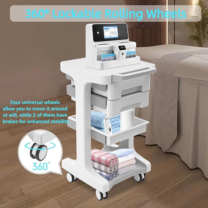 Professional 3-Tier 2-Drawer Salon Trolley Cart with Wheels Utility Cart with Drawers Mobile Storage Cart, Max 50kg/110lb Load, 16.14 * 16.14 * 26.38in (Grey)