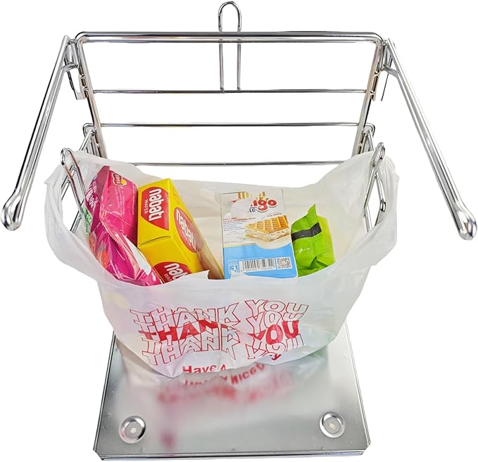 CozyNova Stainless Steel Grocery Bag Holder - Detachable Organizer for Plastic Bags - Perfect for Grocery Store, Farmers Market, and Business Use - Durable and Stylish Metal Shopping Bag Holder.
