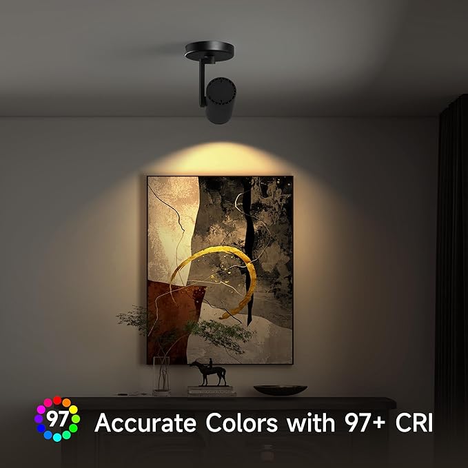 12W LED Dimmable Zoomable Ceiling Spotlight Indoor – Adjustable Surface Mount Accent Spot Light for Picture, Living Room, Plants & Artwork | Warm White 3000K CRI 97, Flicker-Free, Black 2 Packs