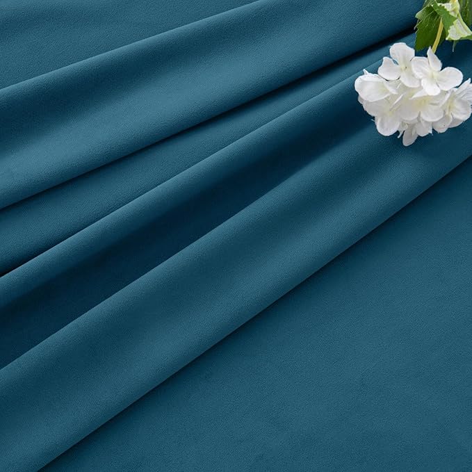 MIULEE Velvet Curtains 84 Inches Long 2 Panels Set for Bedroom, Pinch Pleat Back Tab Luxury Thermal Insulated Living Room Darkening Drapes Pleated Blackout Window Curtains with Hooks, Peacock Blue