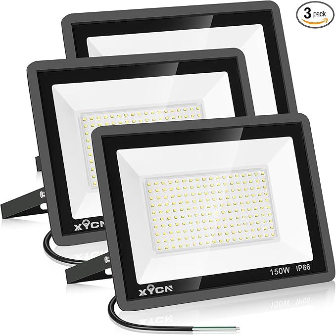 3 Pack 150W LED Flood Light Outdoor,Super Bright Security Light,15500LM IP66 Waterproof Floodlight,5000K Daylight LED Exterior for Basketball Court, Stadium, Playground