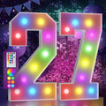 Marquee Numbers Colorful 27th Birthday Decoration: 4FT Large Light Up 27 Year Old Birthday Decorations Anniversary Backdrop Cardboard Sign 18 Colors Number 27 Mosaic Balloon Frame
