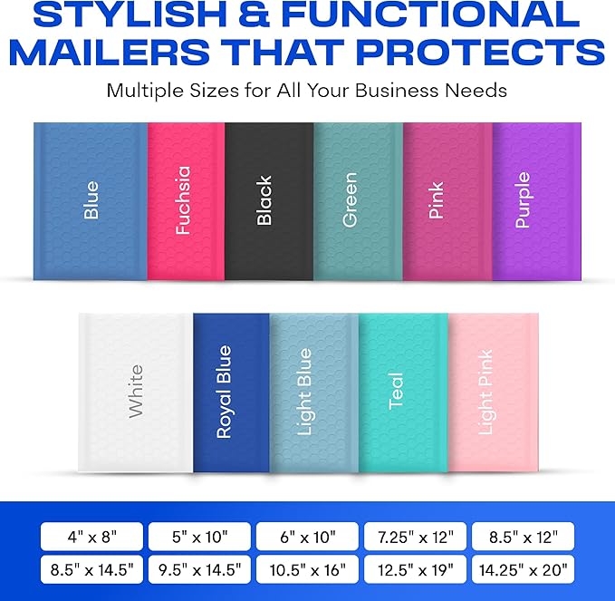 Royal Blue Extra Large Poly Bubble Mailers 14.25x20 inch #7 | Self Seal Large Padded Envelopes | Air Cushioned Bubble Mailer | Usable Size 14.25x19 Lightweight Mailing Shipping Bags| 100 Pack Bulk