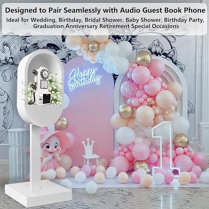 Audio Guest Book Phone Booth Stand, Romantic Metal Audio Guestbook Telephone Booth for Wedding Birthdays Party Graduation Baby Shower Retirement Special Occasions Decoration