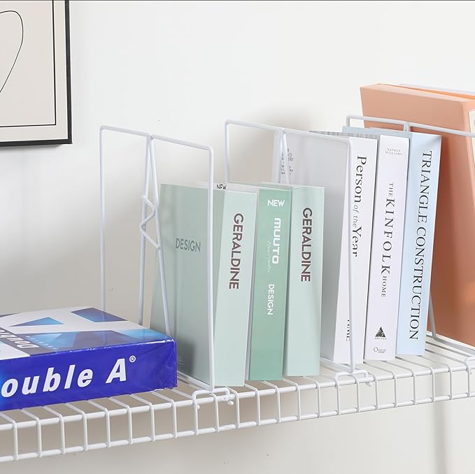 Wire Shelf Dividers - White Closet Organization & Storage Organizer - No Tool Shelf Divider for Wire Shelves - Metal Shelf Accessories – for 12“ Deep Wire Shelves – Tall 12” Height – 8 Pack