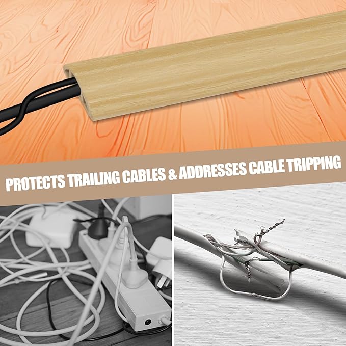 Floor Cord Cover Self Adhesive Cord Hider,10FT Cable Management, Extension Strip Protector for Wires, Prevent Cable Trips for Offices, Gyms, Exhibitions Cavity:0.47"(W) x0.35(H) WoodLightyellow