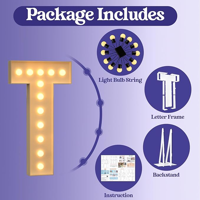 Marquee Letters 4 Feet Tall, 4FT Large Light up Letters T, Big Sign T with Warm White Light for Birthday Wedding Proposal Engagement Graduation Party Backdrop Decorations