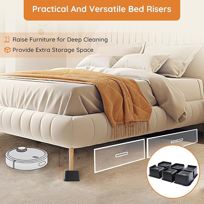 Bed Risers, Oversized Furniture Risers, 3 inch Raise Blocks for Bed Couch Desk Sofa Table Lifts, Furniture Legs Lifters Support up to 6000 Lbs (Black, 6 Pack Set)