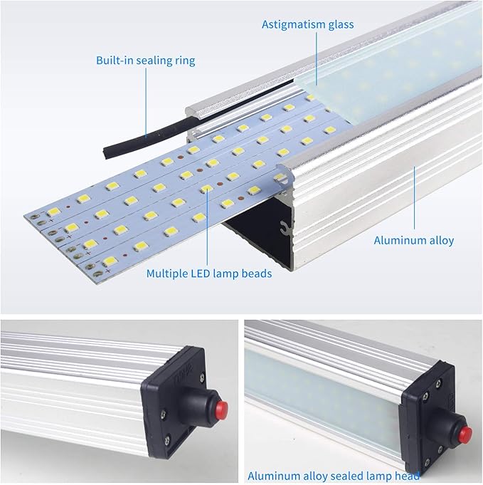 Magnetic Work Light, LED Machine Light with 44 LEDs, Waterproof with 19 Inch Gooseneck, IP66 Rating, 800 Lumen, 120 Volt for Lathe Machine Tools