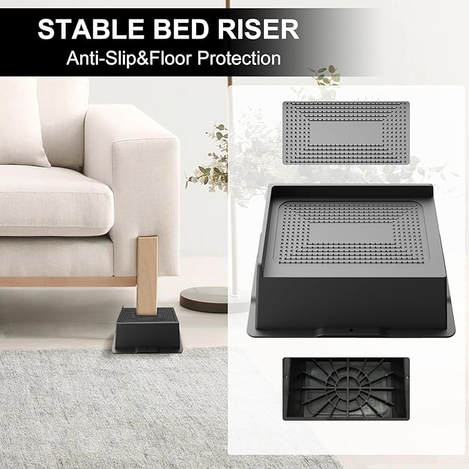 Bed Risers 3 Inch Heavy Duty, Oversized Furnitures Risers 3 inch Support 6000 lbs, Bed Table Rising Blocks, Fits for Couch, Sofa, Chair, Furniture Lifts (Black 4 Pack, 3 inch)