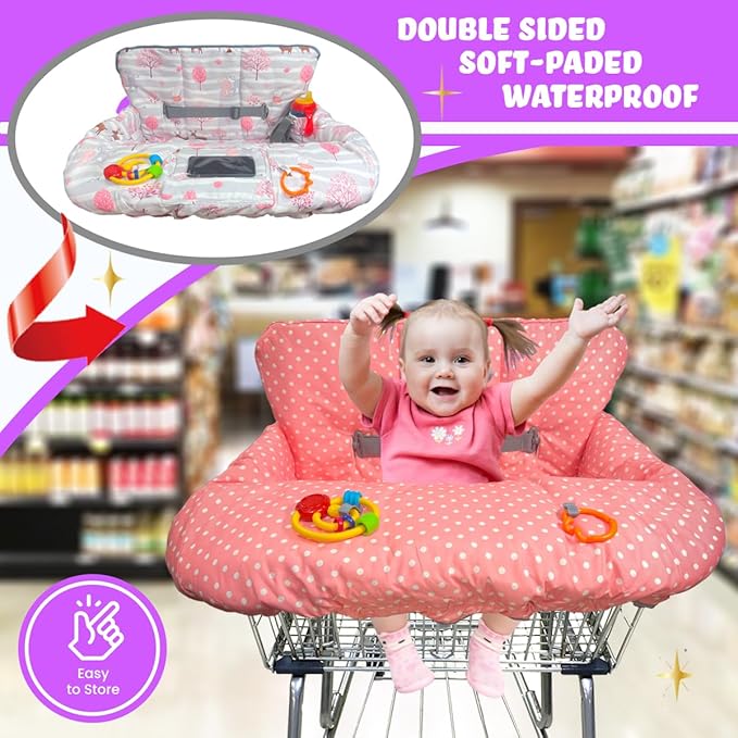 Shopping Cart Cover for Baby Grocery Cart Cover for Baby boy and Baby Girl, High Chair Cover for Baby and Toddler, Baby Registry Gift - Waterproof - Extra Large - Cotton - Double Sided (Coral Pink)