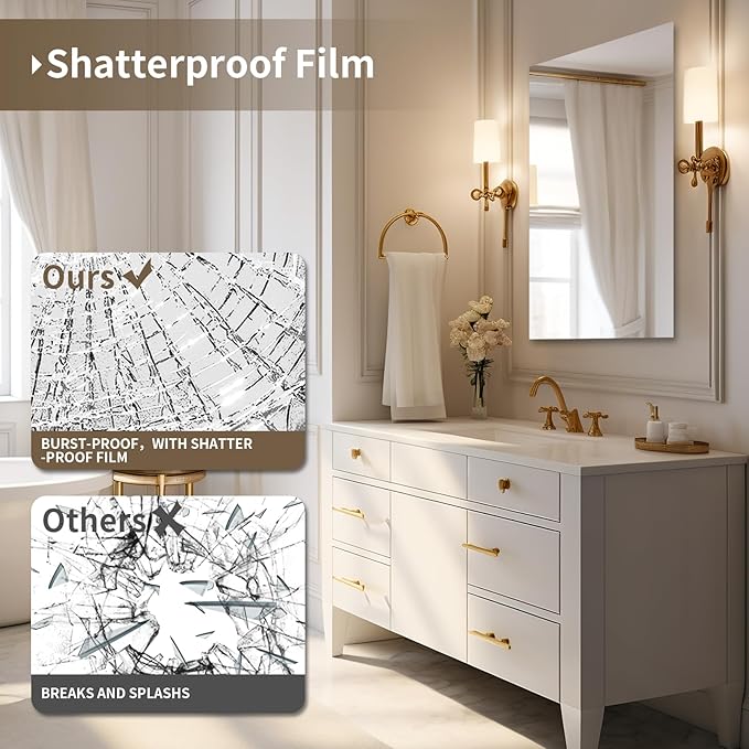 Mirrorons Large Vanity Mirror 72" x 36", Bathroom Vanity Mirror with Frameless Polished Edge, Hangs Horizontally or Vertically. Upgraded Shatterproof Bathroom Mirrors for Wall.