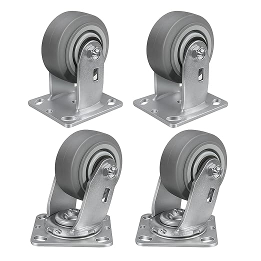 4'' × 2'' Caster Wheels, Heavy Duty Industrial Casters Set of 4 Rubber Wheels, Load 2400lbs Capacity, Swivel Caster for Cart Dolly Toolbox (2 Swivel & 2 Rigid)