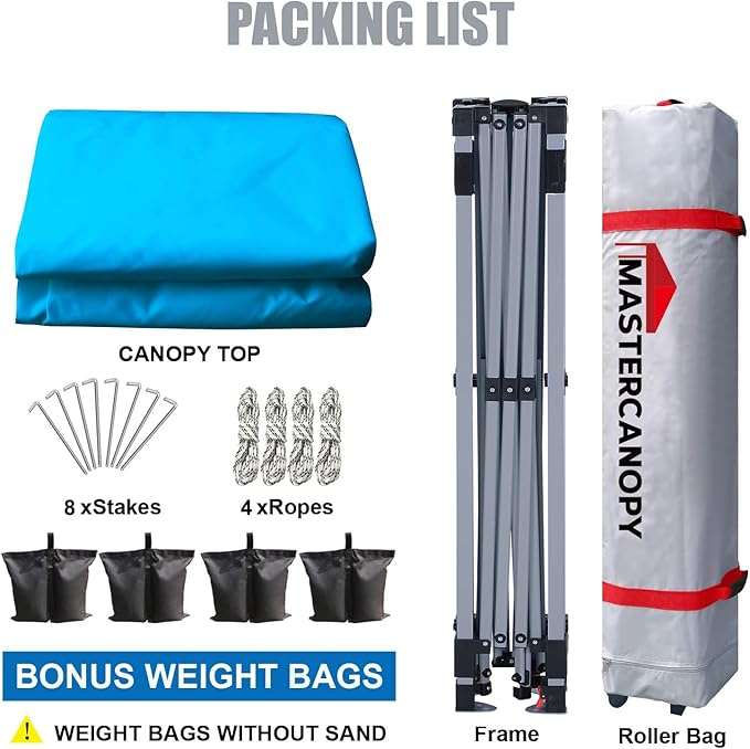 MASTERCANOPY Durable Pop-up Canopy Tent with Roller Bag (10x10, Sky Blue)