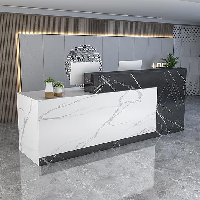 Reception Counter Desk with Lockable Drawers, Modern Retail Counter, Home Office Desk/Table, for Checkout, Office, Beauty Salon, Lobby