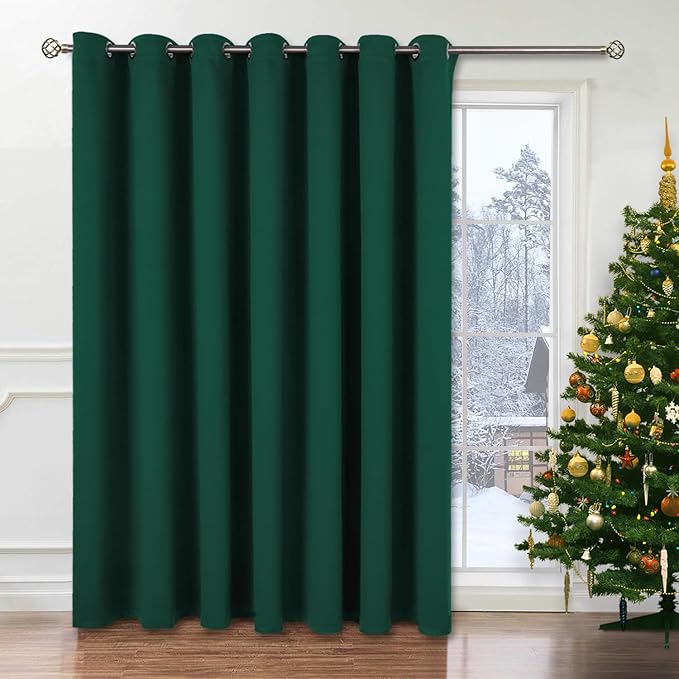 BGment Christmas Green Sliding Door Curtain 120 Inch Long - Wide Room Darkening Room Divider Curtain for Bedroom Privacy Themral Insulated Grommet Room Separator Curtain, 1 Panel, 100 X 120
