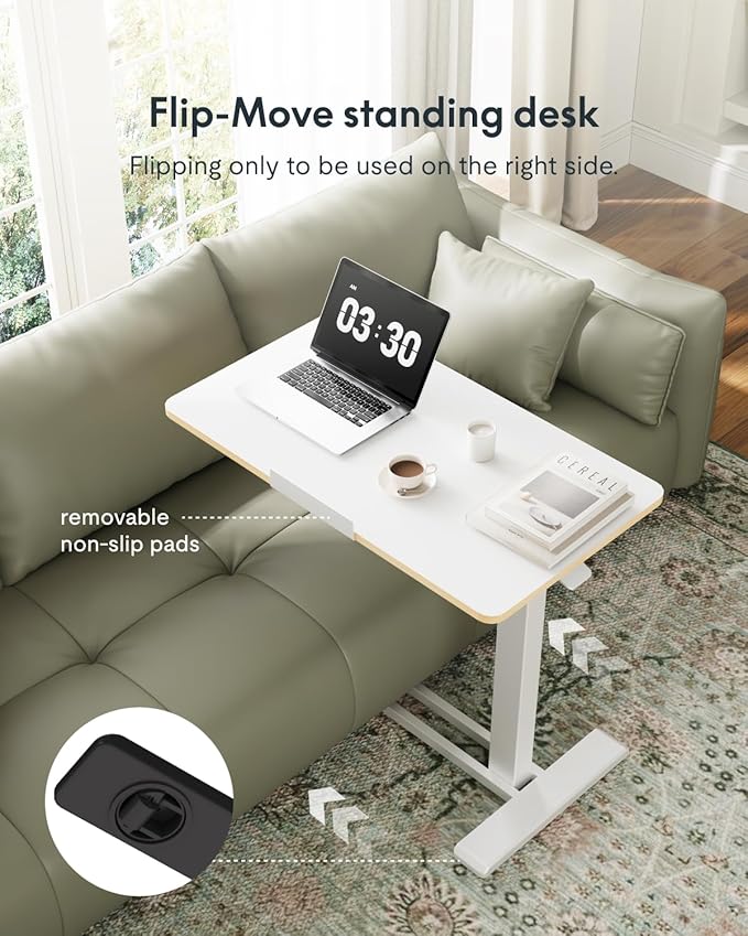 FLEXISPOT H7 PRO Mobile Standing Desk Adjustable Overbed Table Pneumatic with Wheels 90°Tiltable Portable Laptop Desk Rolling Computer Cart Foldable Bedside Table(27.6" W x 15.7" D, White)