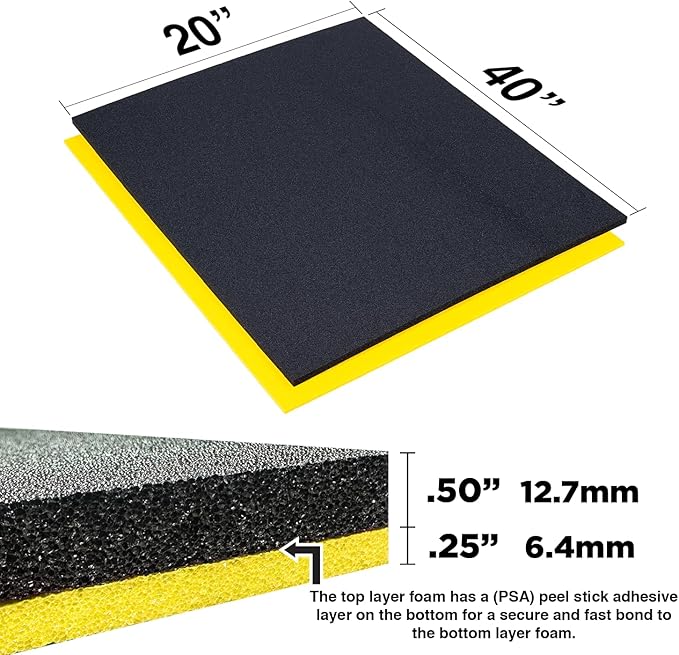 5S Tool Box Shadow Foam Organizers (2 Color) Custom Size (20" x 40", Black Top/Yellow Bottom)