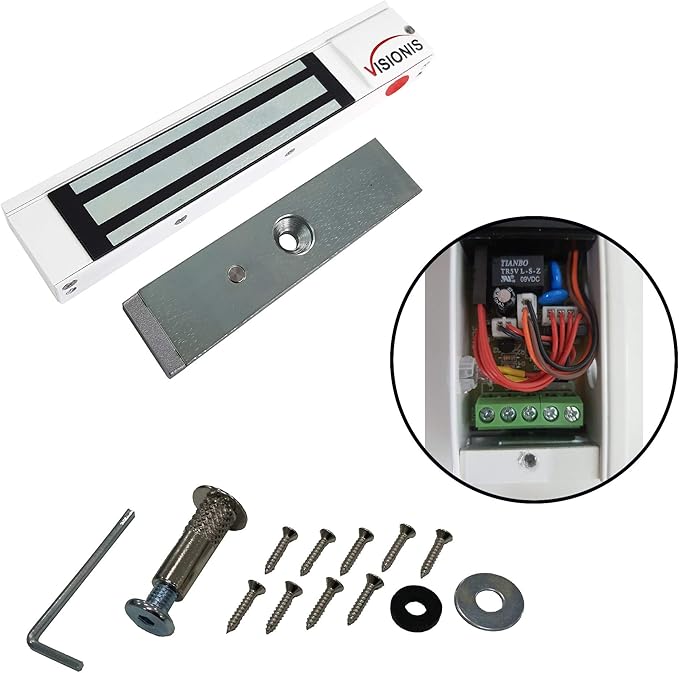 Visionis VS-VISML300LED-WH Indoor 300lbs White Electromagnetic Lock with LED Sensor for Door Access Control