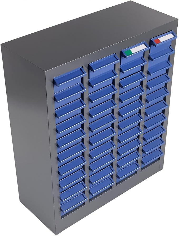 40-Drawer - Nut and Bolt Organizer | Stainless Steel Part Storage Cabinet | Shelves & Labels | Each Drawer 3.9" D x 7.8W x 2" H | Durable Hardware Storage for Small Parts/Tool (Classroom, Home)