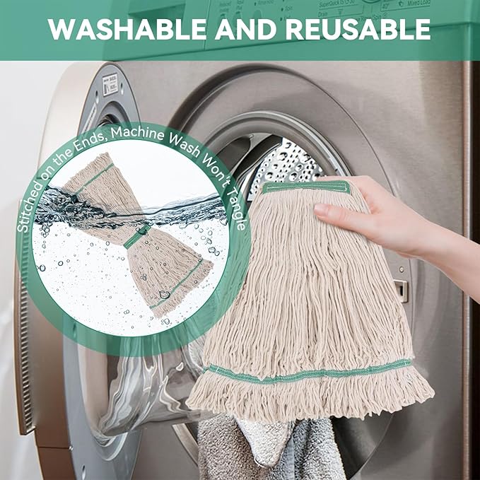 Commercial Heavy Duty Mop Heads Replacement: 3 Packs 20oz Industrial Wet Mop Head for Floor Cleaning - Commercial Products Looped End String Head Refills