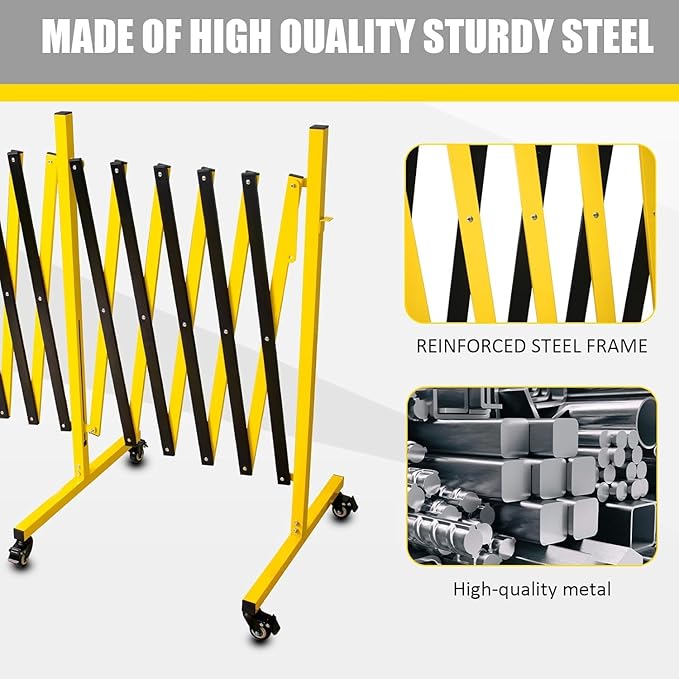 Metal Expandable Barricade, 17 Feet Retractable Fence Outdoor, Mobile Safety Barrier Gate, Easily Assembled Expanding Gate with Casters, Collapsible Accordion Barricade Gate Outdoor (17 FT)